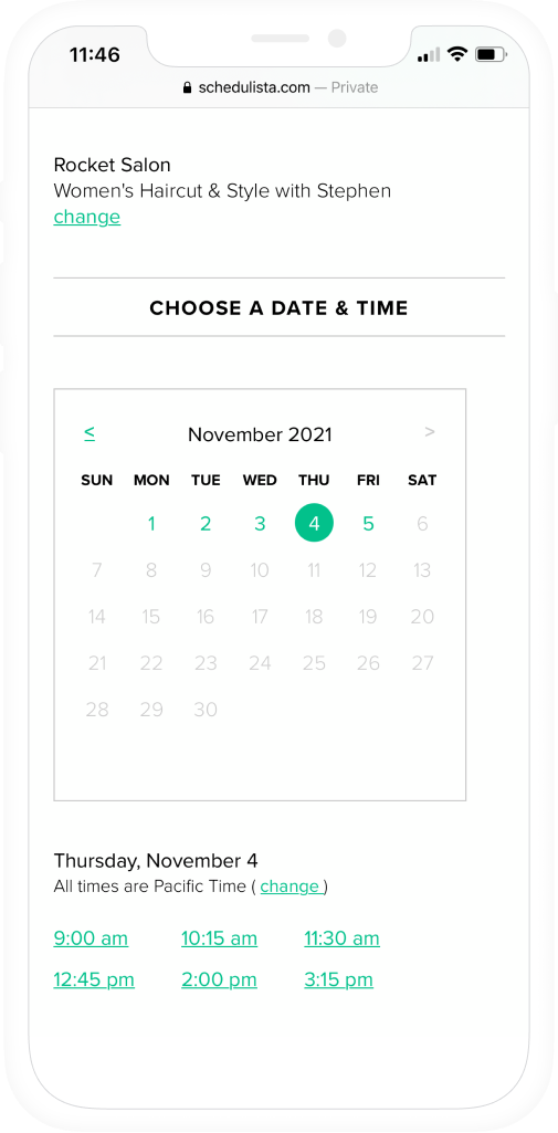 online appointment scheduler for your clients shown on mobile phone