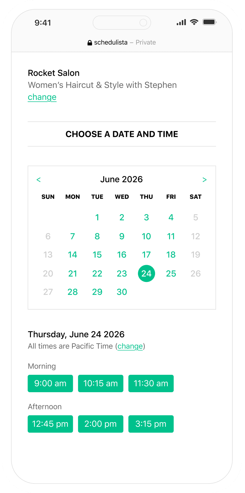 online appointment scheduler for your clients shown on mobile phone